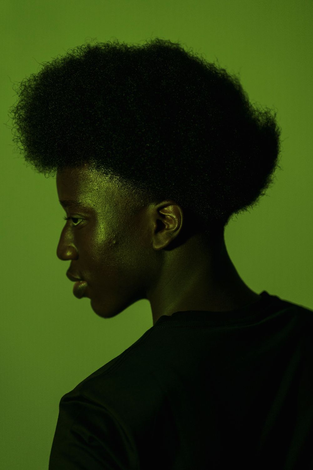side profile of man with a full rounded afro hairstyle