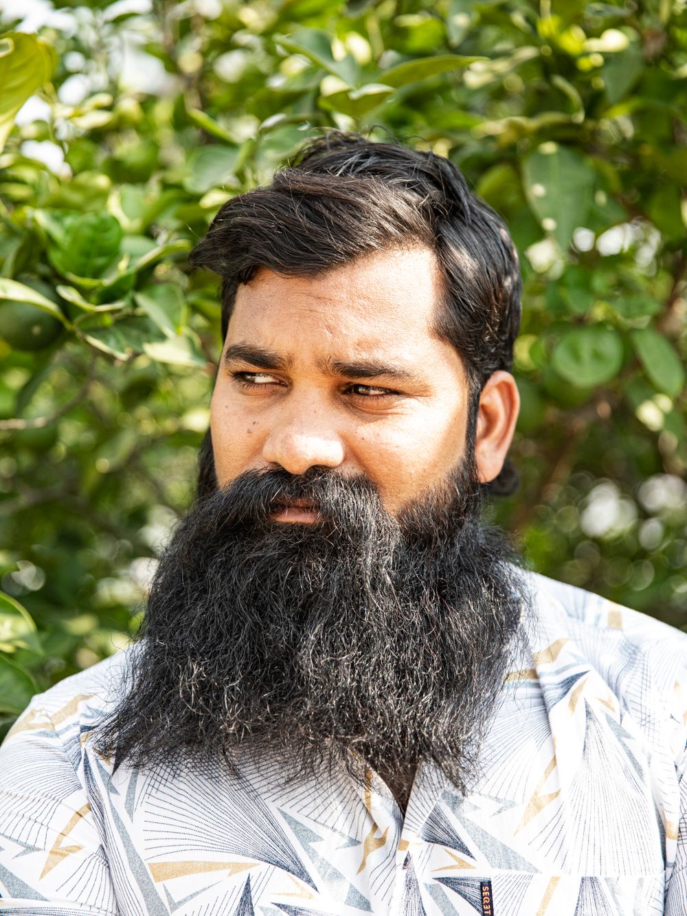 man with a full beard and classic medium side part hairstyle